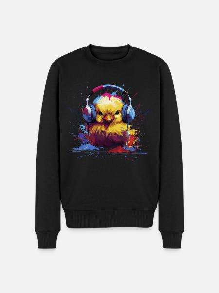 DJ chick with headphones - Men's Premium Organic Jumper - black