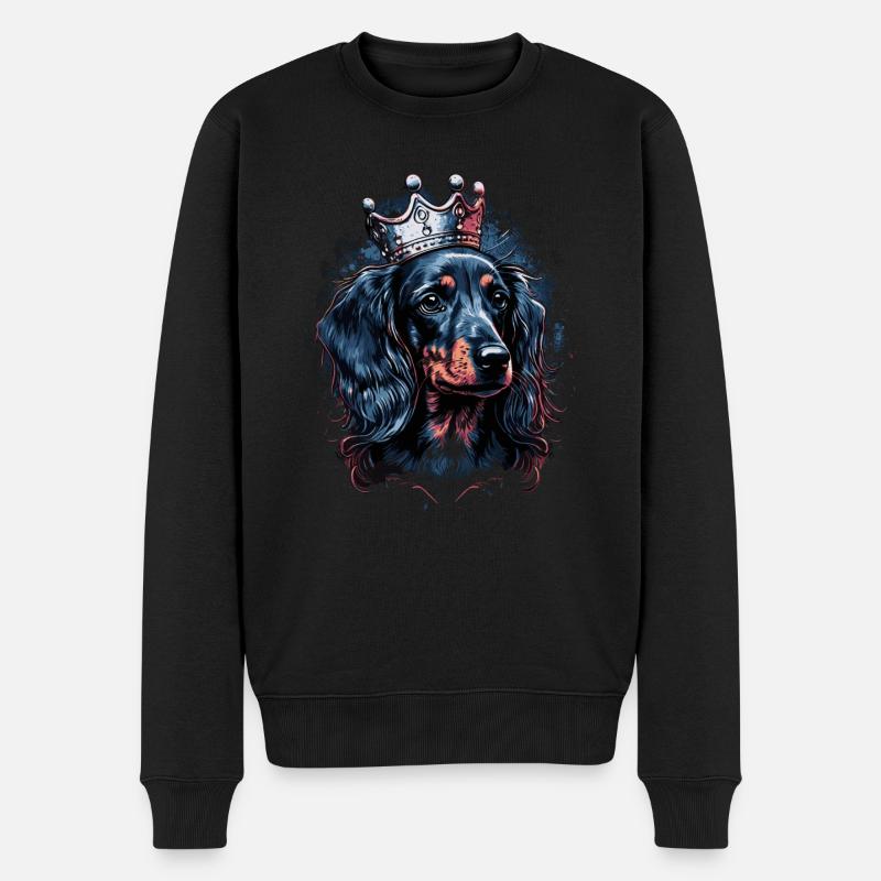 Dackel mit Krone - Männer Premium Bio Pullover - Schwarz