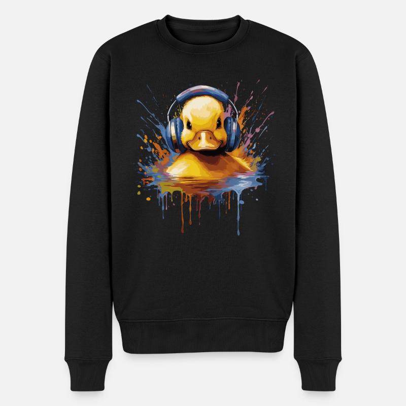 Entenbaby hört Musik mit Kopfhörern - Männer Premium Bio Pullover - Schwarz