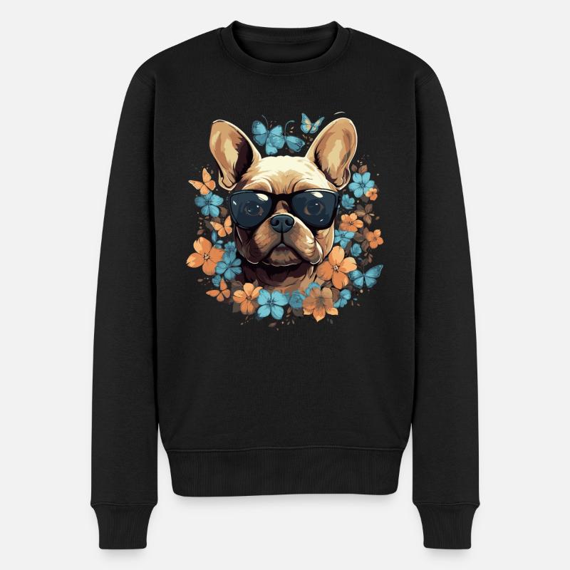 Bouledogue français avec fleurs - Pull Premium bio Homme - noir