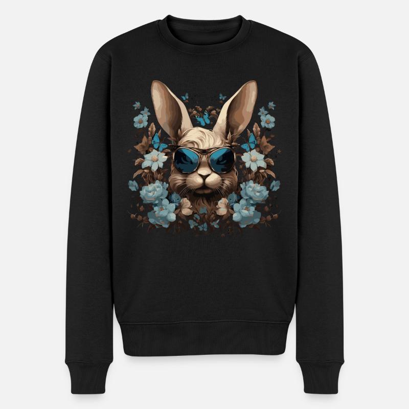 Cooles Kaninchen mit Blumen - Männer Premium Bio Pullover - Schwarz