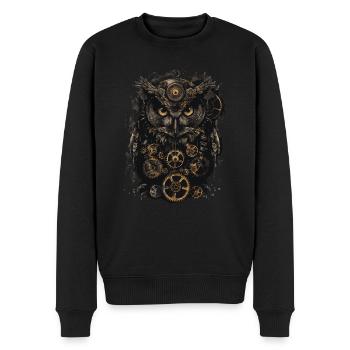 Steampunk Eule - Männer Premium Bio Pullover - Schwarz - Vorne - Nico (187cm)