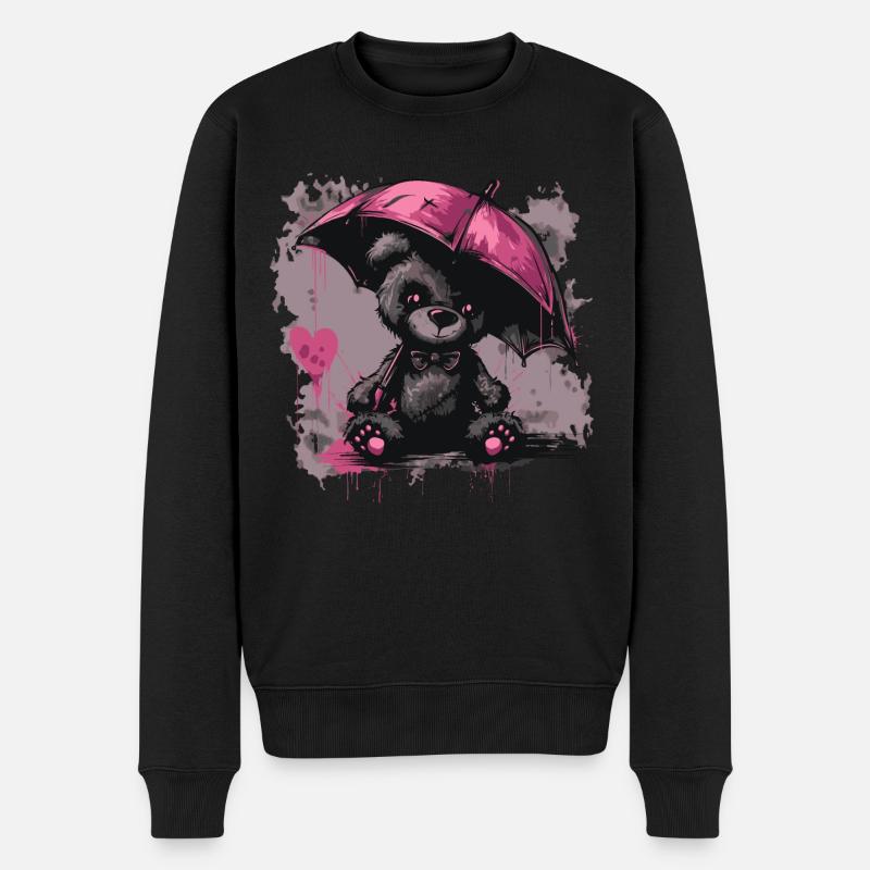 Niedlicher Teddybär mit Regenschirm - Männer Premium Bio Pullover - Schwarz