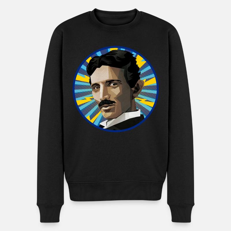 Nicola Tesla Popart - Männer Premium Bio Pullover - Schwarz