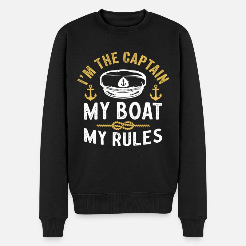 Ich bin Der Kapitän Mein Boot Meine Regeln Lustiges Bootfahren - Männer Premium Bio Pullover - Schwarz