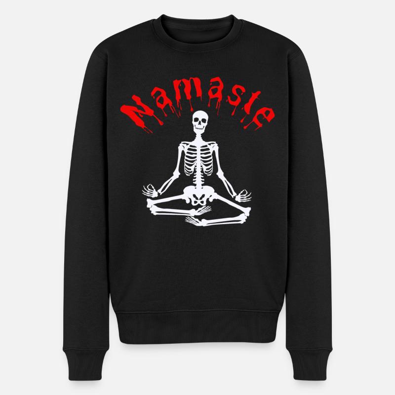 Namaste Skeletton- Halloween - Männer Premium Bio Pullover - Schwarz
