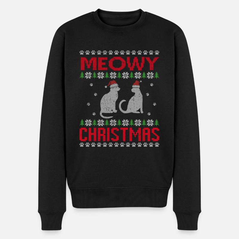 Meowy Weihnachten, Weihnachtspyjama - Männer Premium Bio Pullover - Schwarz