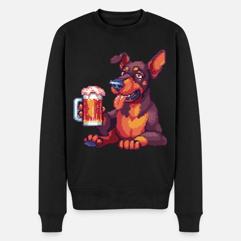 Doberman Chien Pixel Bière - Pull Premium bio Homme - noir