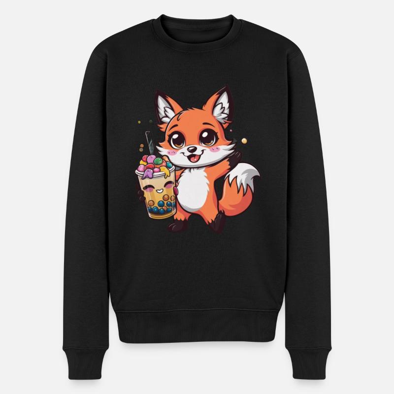Renard Kawaii avec Bubble Tea - Pull Premium bio Homme - noir