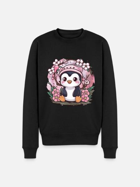 Cartoon Kawaii Penguin with Cherries - Men's Premium Organic Jumper - black