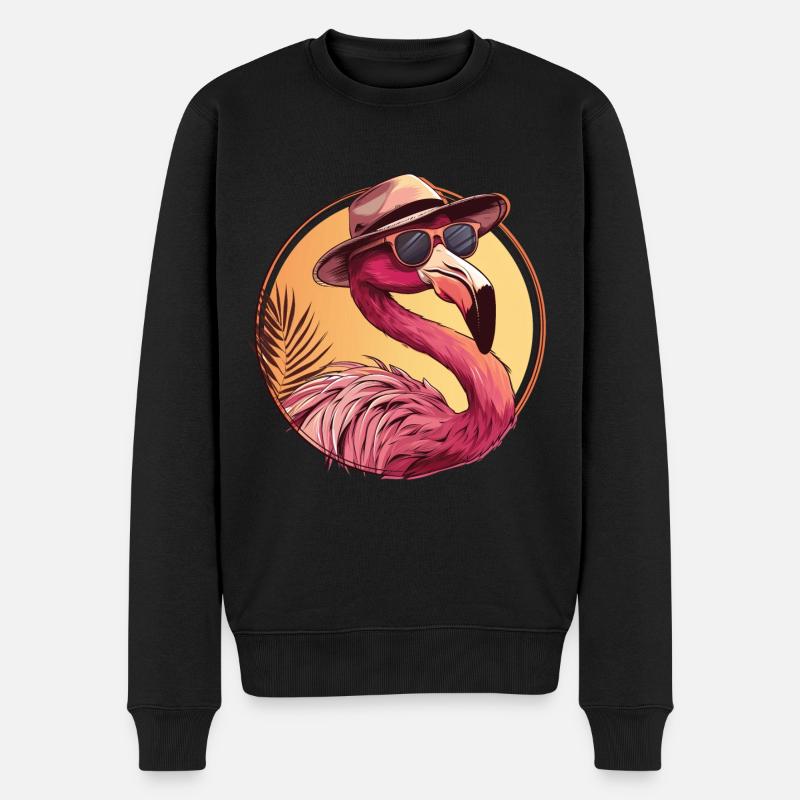 cooler rosa Flamingo Vogel im Urlaubsmodus - Männer Premium Bio Pullover - Schwarz