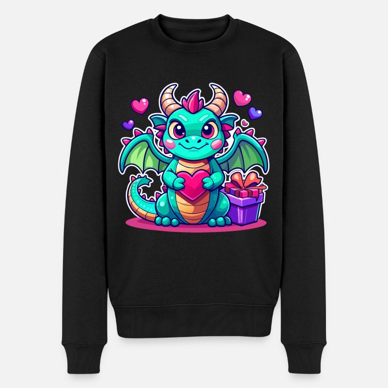 Farbenfroher Drache - Männer Premium Bio Pullover - Schwarz