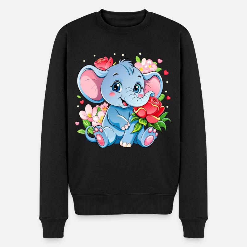 Blumenliebender Babyelefant - Männer Premium Bio Pullover - Schwarz