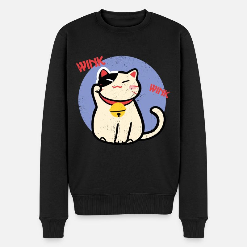 Winke Katze - GlücksKatze süß - Männer Premium Bio Pullover - Schwarz
