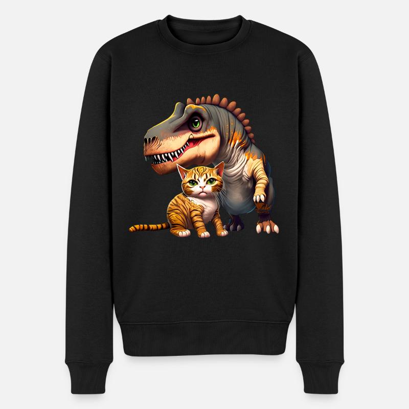 Katze schmust mit T-Rex - Männer Premium Bio Pullover - Schwarz
