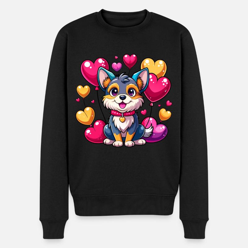 Hund mit bunten Luftballons - Männer Premium Bio Pullover - Schwarz