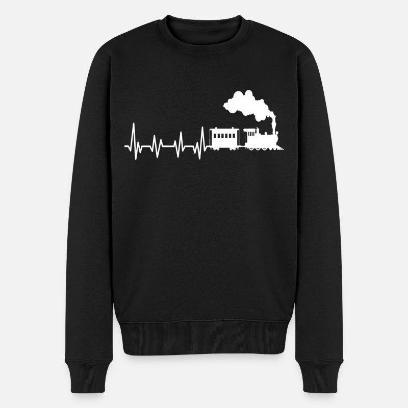 Eisenbahn Herzschlag Zug Lok Pulsschlag - Männer Premium Bio Pullover - Schwarz