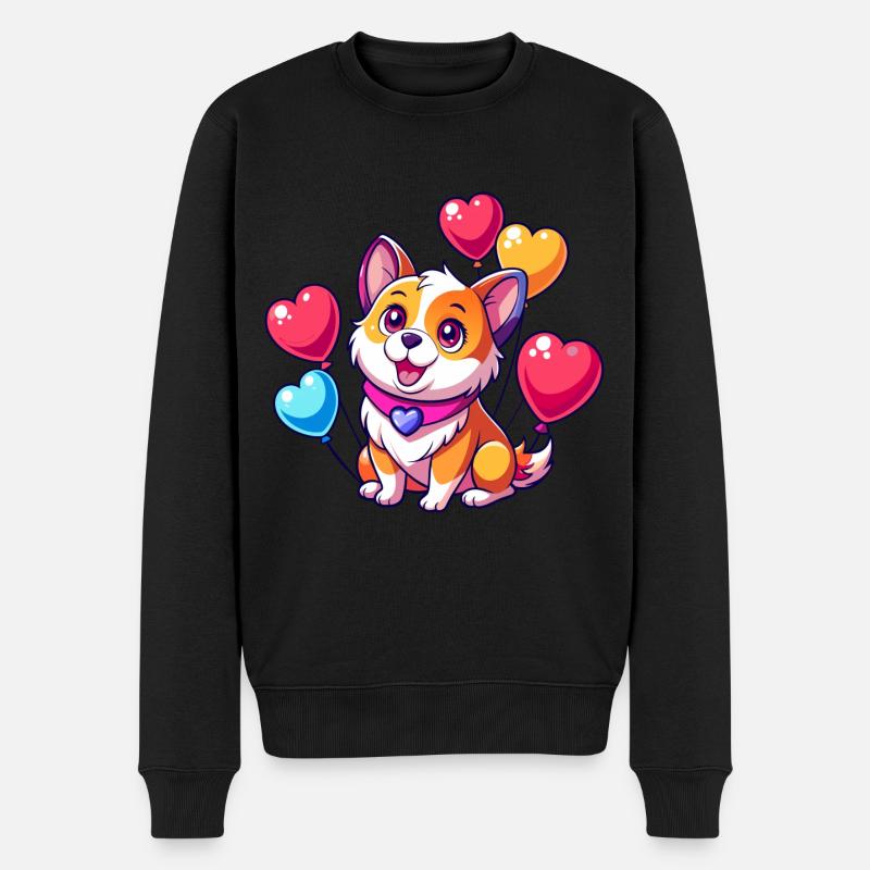 Hund mit bunten Luftballons - Männer Premium Bio Pullover - Schwarz