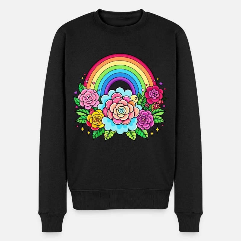 Blumiger Regenbogen - Männer Premium Bio Pullover - Schwarz