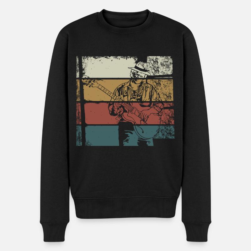 Vintage Blues Gitarrist - Männer Premium Bio Pullover - Schwarz