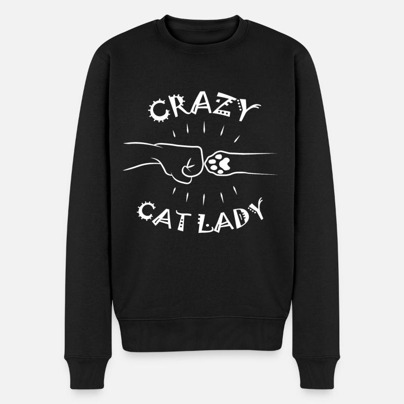 Crazy Cat Lady - Fauststoß - Männer Premium Bio Pullover - Schwarz