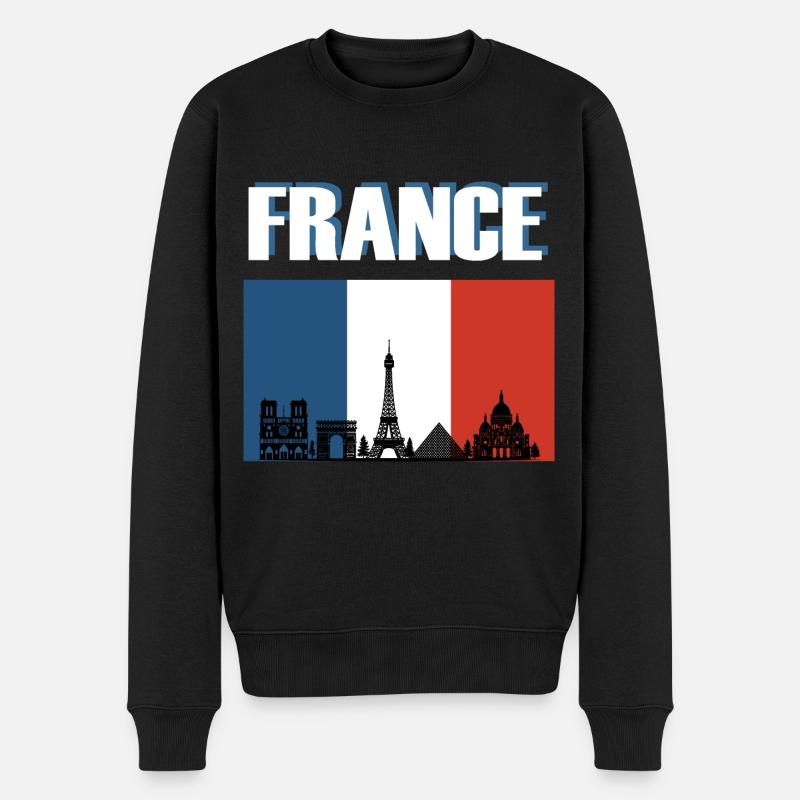 Frankreich-Flagge Pariser Skyline - Männer Premium Bio Pullover - Schwarz