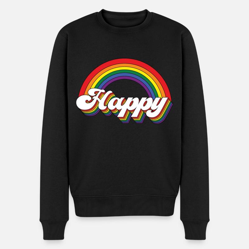 Happy Regenbogen - Männer Premium Bio Pullover - Schwarz
