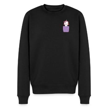 Einhorn in Brusttasche - Männer Premium Bio Pullover - Schwarz - Vorne - Nico (187cm)