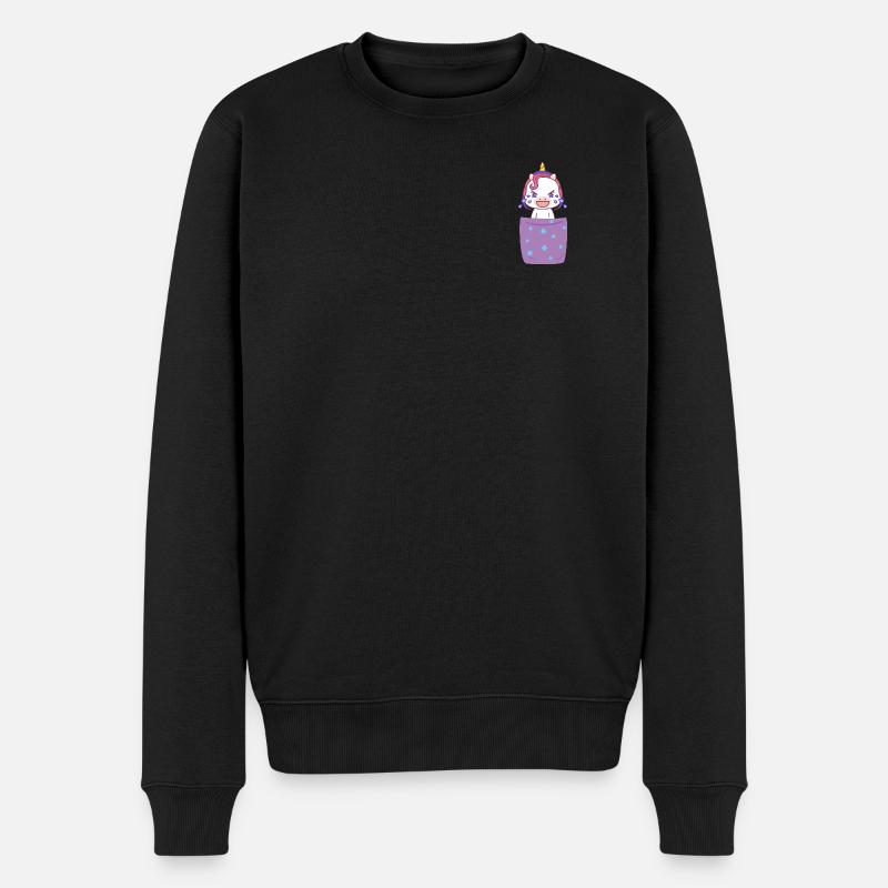 Süßes Einhorn in Brusttasche Lustig Unicorn - Männer Premium Bio Pullover - Schwarz