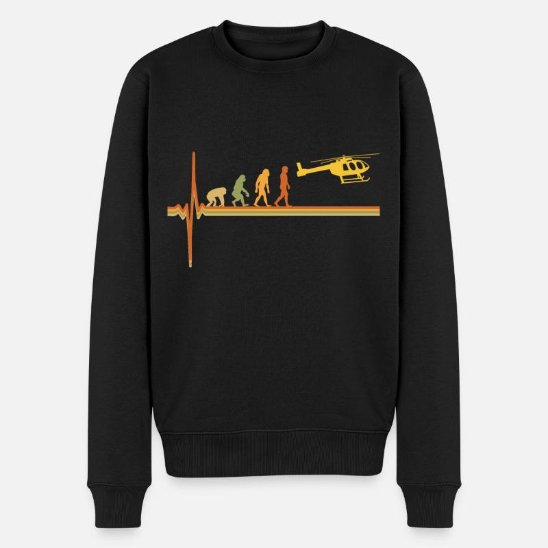 Hubschrauber Pilot EKG Herzschlag Evolution - Männer Premium Bio Pullover - Schwarz