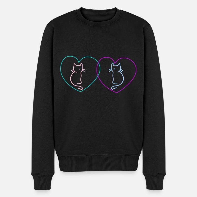 Herz Katzen Liebe Herzen Kitten Valentin Romantik - Männer Premium Bio Pullover - Schwarz