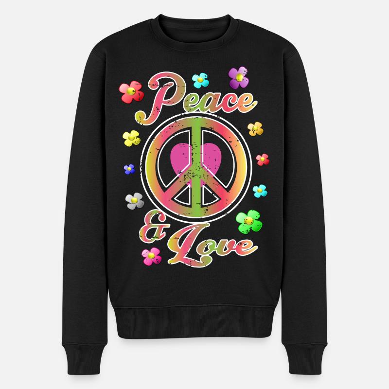 Frieden und Liebe - Männer Premium Bio Pullover - Schwarz