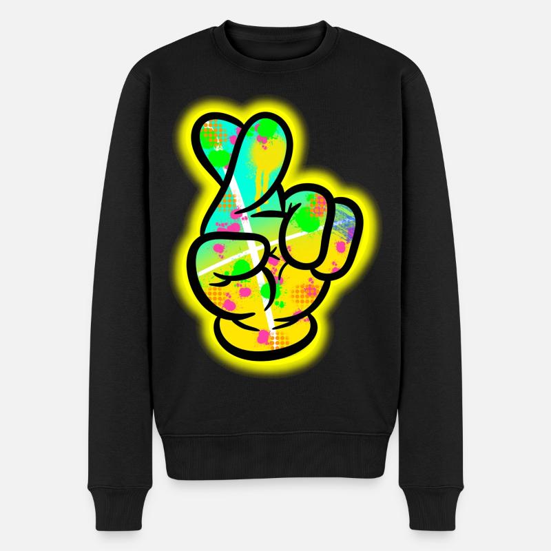 Graffiti Hand – Crossed Fingers Zeichen. - Männer Premium Bio Pullover - Schwarz
