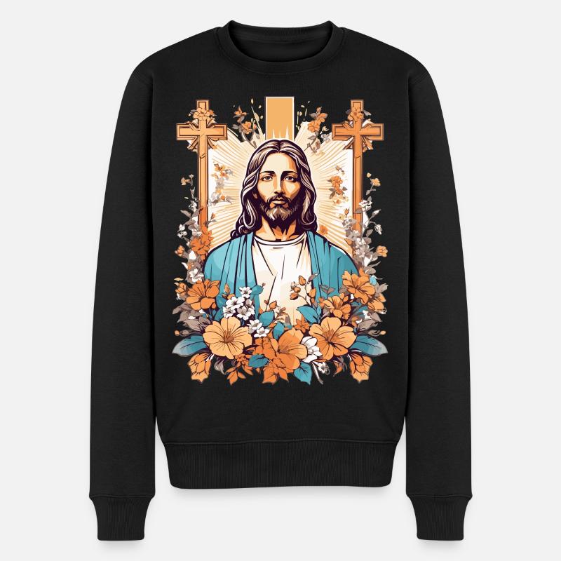 Jesus Christus - Männer Premium Bio Pullover - Schwarz