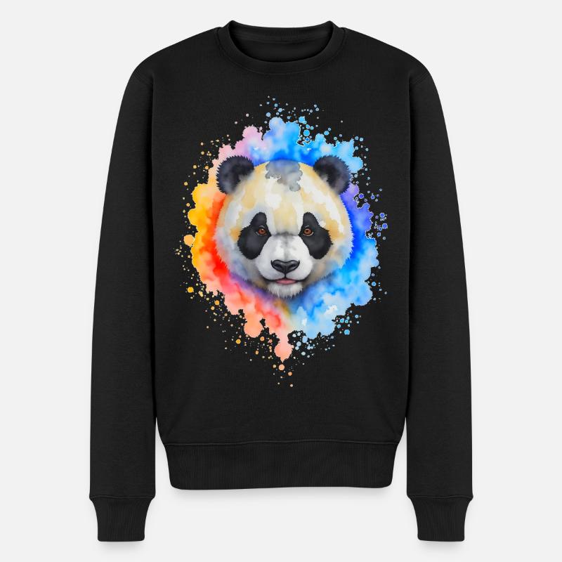Wasserfarben Panda Splash - Männer Premium Bio Pullover - Schwarz