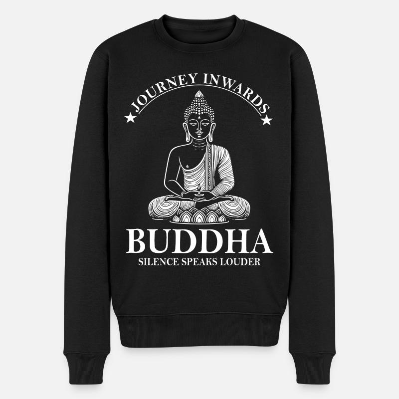 Buddha Design – Silence Speaks Louder - Männer Premium Bio Pullover - Schwarz
