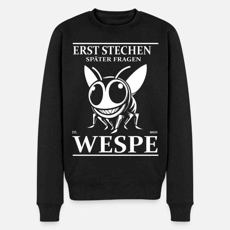 Lustige Wespe – Erst stechen, später fragen! - Männer Premium Bio Pullover - Schwarz