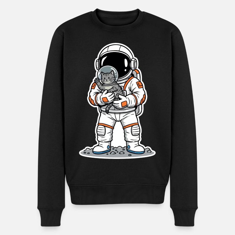 Chat Gris Astronaute Espace Câlin Mignon - Pull Premium bio Homme - noir