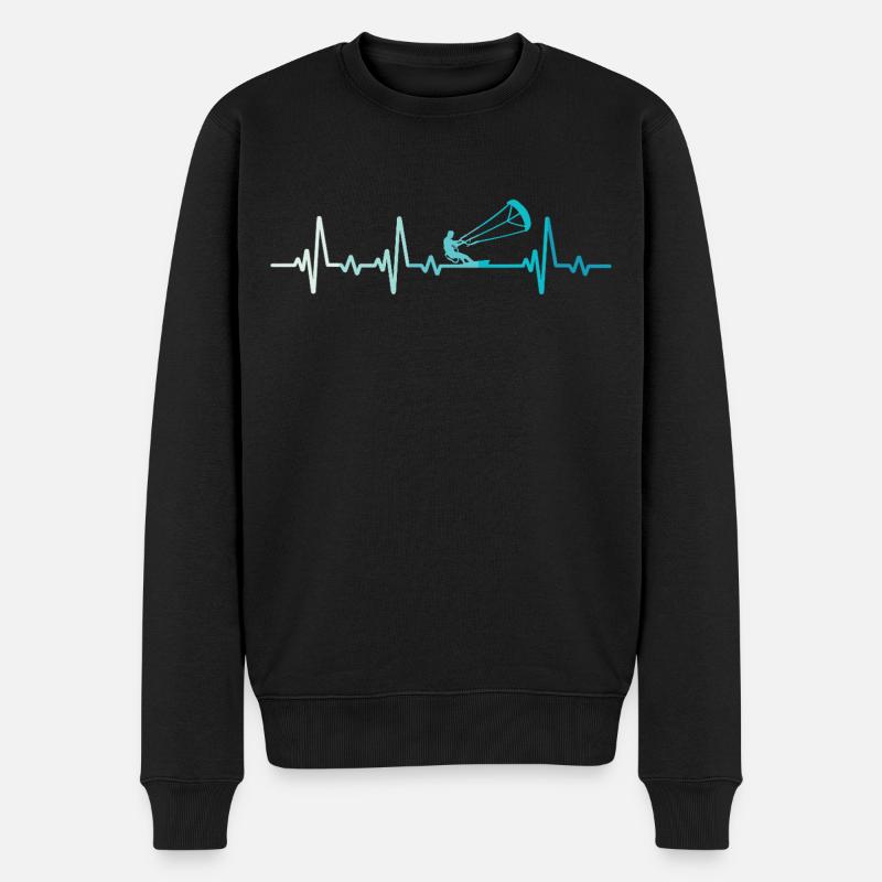 Kitesurfing Retro Herzschlag Kitesurfer - Männer Premium Bio Pullover - Schwarz