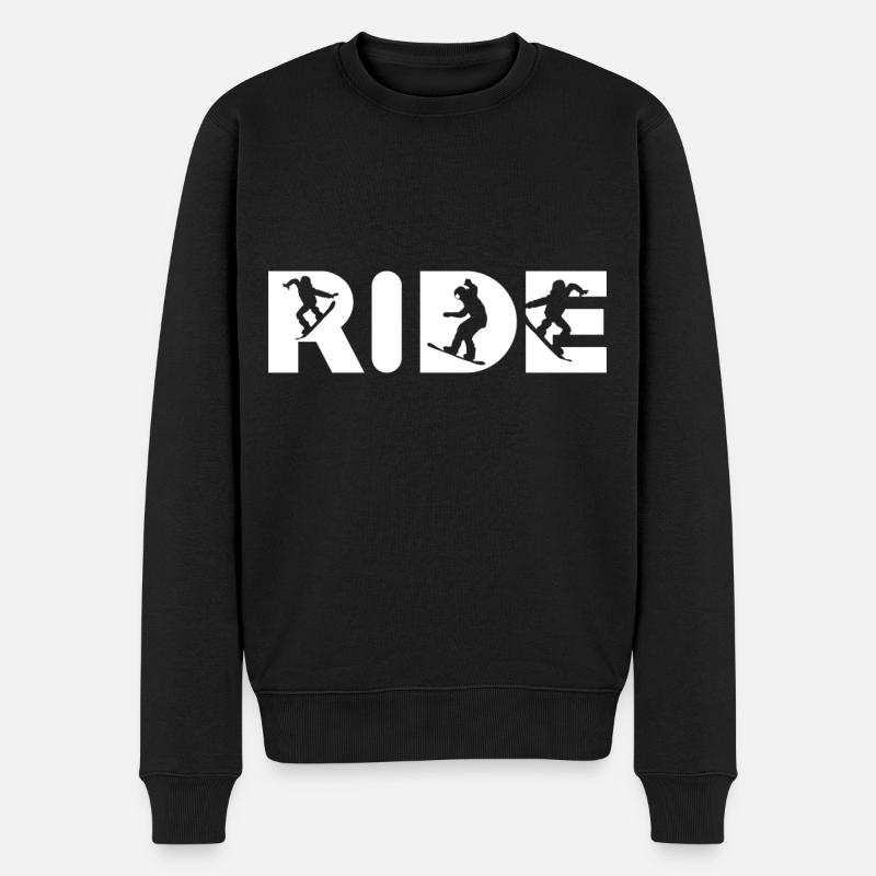 Snowboard Schriftzug RIDE – Weißes Design - Männer Premium Bio Pullover - Schwarz