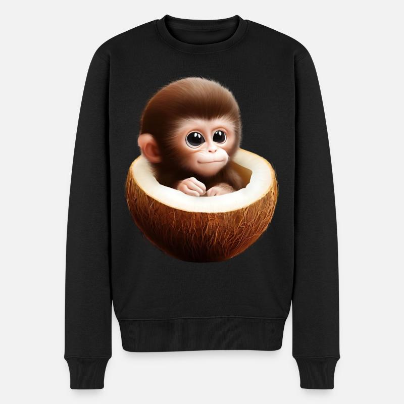 Affe in einer Kokosnuss - Männer Premium Bio Pullover - Schwarz