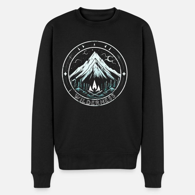 Cooles Wanderer Motiv mit Lagerfeuer - Wildnis - Männer Premium Bio Pullover - Schwarz
