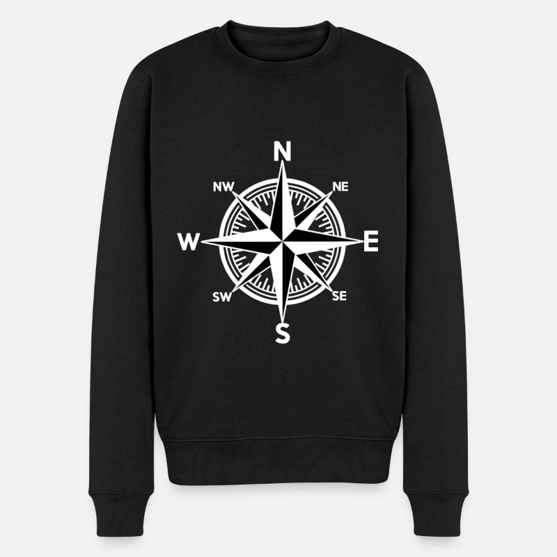 Weiß Windrose Kompass Nautik Richtung - Männer Premium Bio Pullover - Schwarz