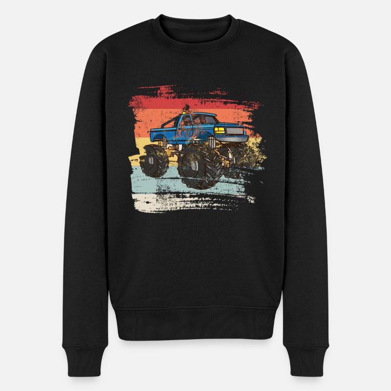 Retro Monster Truck - Männer Premium Bio Pullover - Schwarz