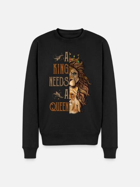 Pareja de parejas de rey y reina león - Sudadera ecológica prémium para hombre - negro