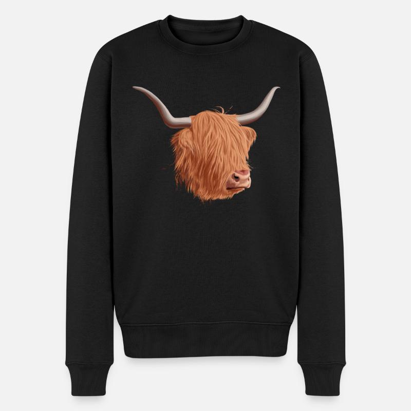 Schottisches Hochlandrind - Männer Premium Bio Pullover - Schwarz