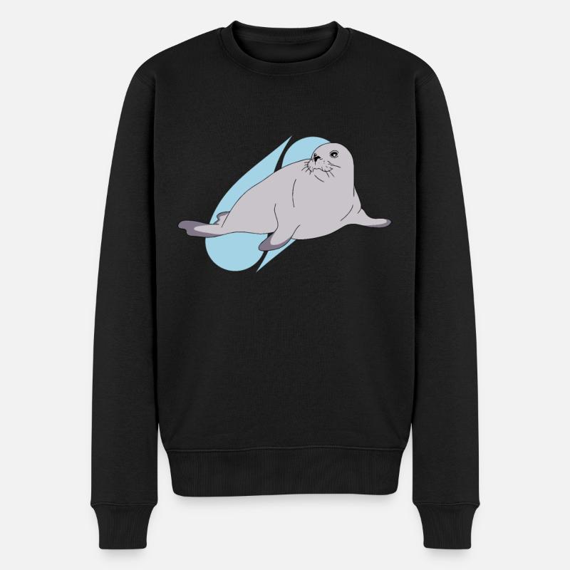 Seehund Lineart künstlerisch - Männer Premium Bio Pullover - Schwarz