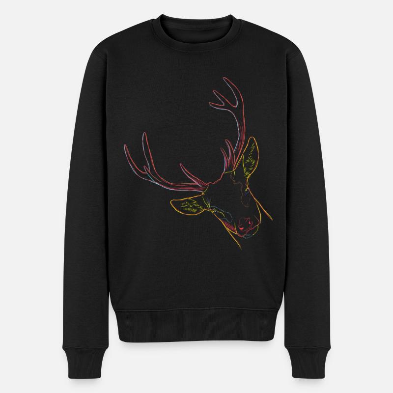Hirsch - Männer Premium Bio Pullover - Schwarz