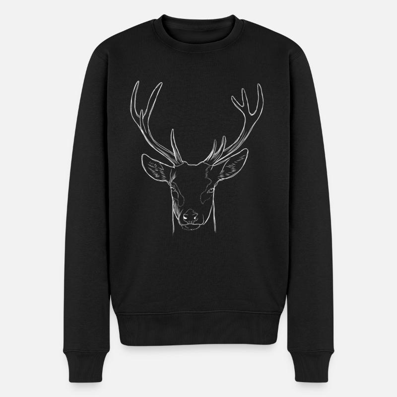 Hirsch - Männer Premium Bio Pullover - Schwarz