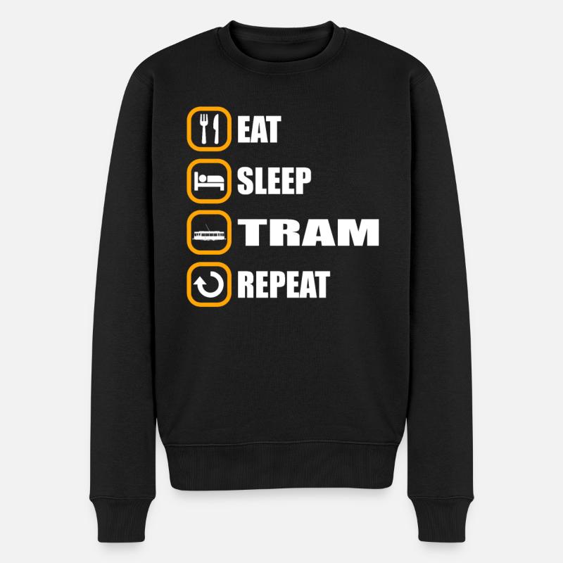 Tram Eat Sleep Repeat - Männer Premium Bio Pullover - Schwarz
